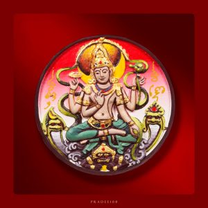จตุคามรามเทพ รุ่นสัจจะอธิษฐาน บุโรพุทโธ เพ้นท์สี หลังดวง 12 ราศี สุริยัน–จันทรา สมเด็จธงชัยอธิษฐานจารพระยันต์ ขนาด 5 ซม.